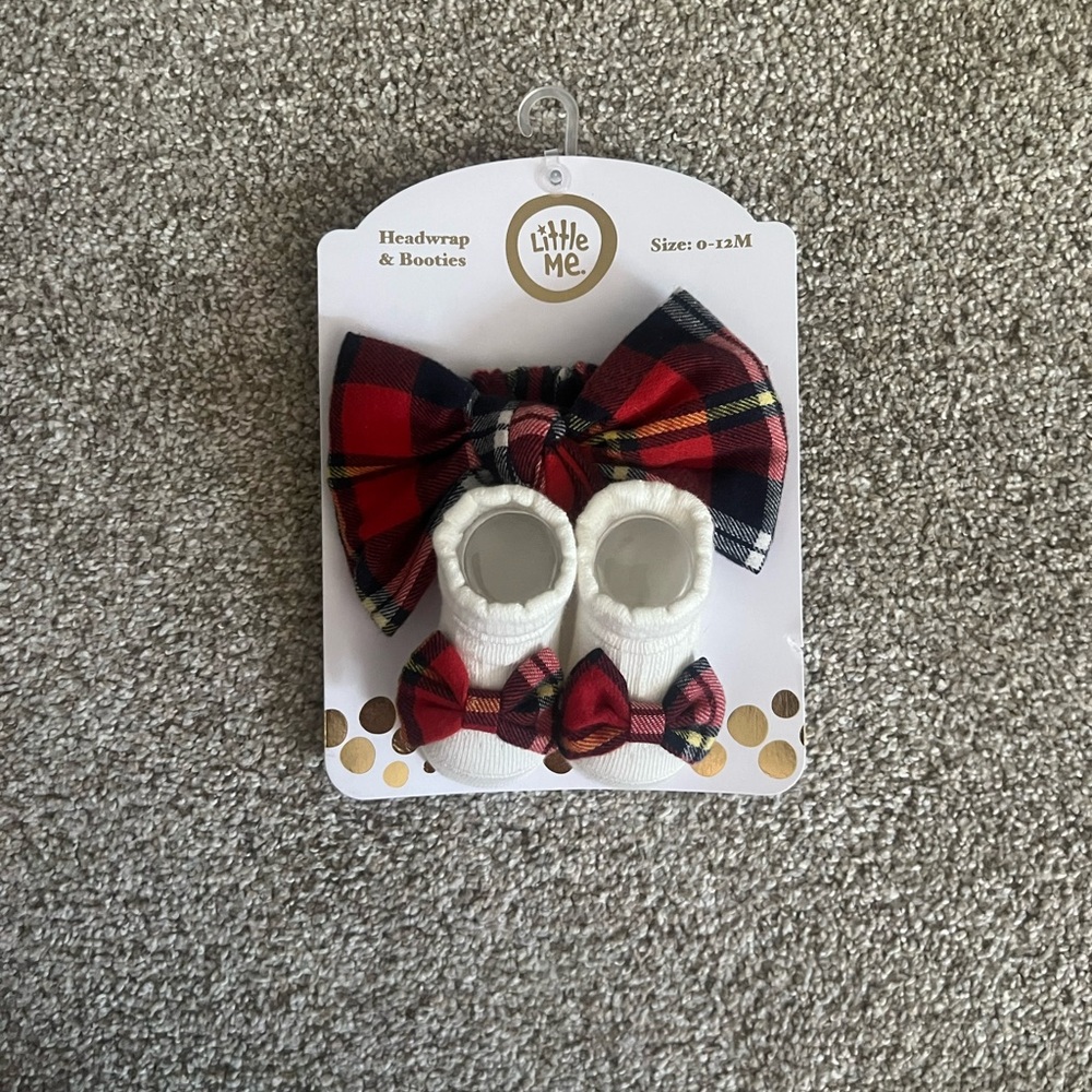 Little Me Red plaid Hair Accessories Set